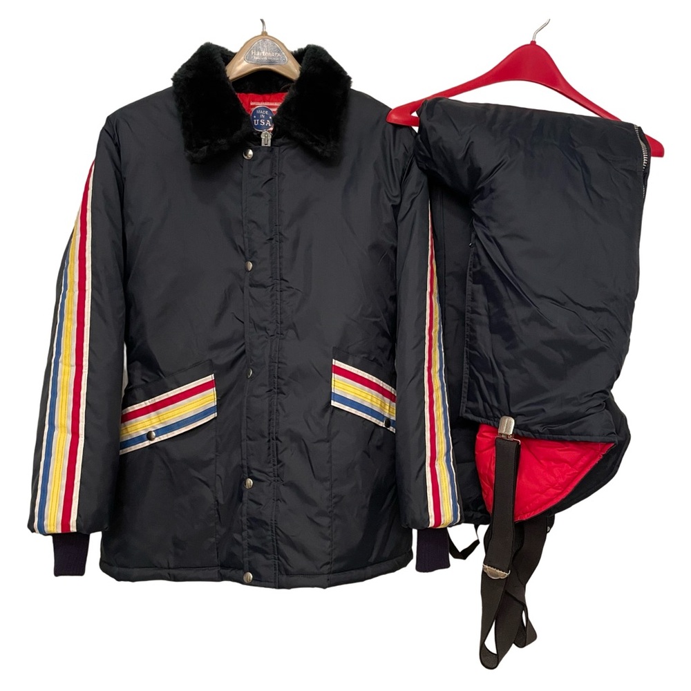 Vintage UPC Ski Jacket Overalls Set Snowsuit Adult Medium Blue Red Yellow White